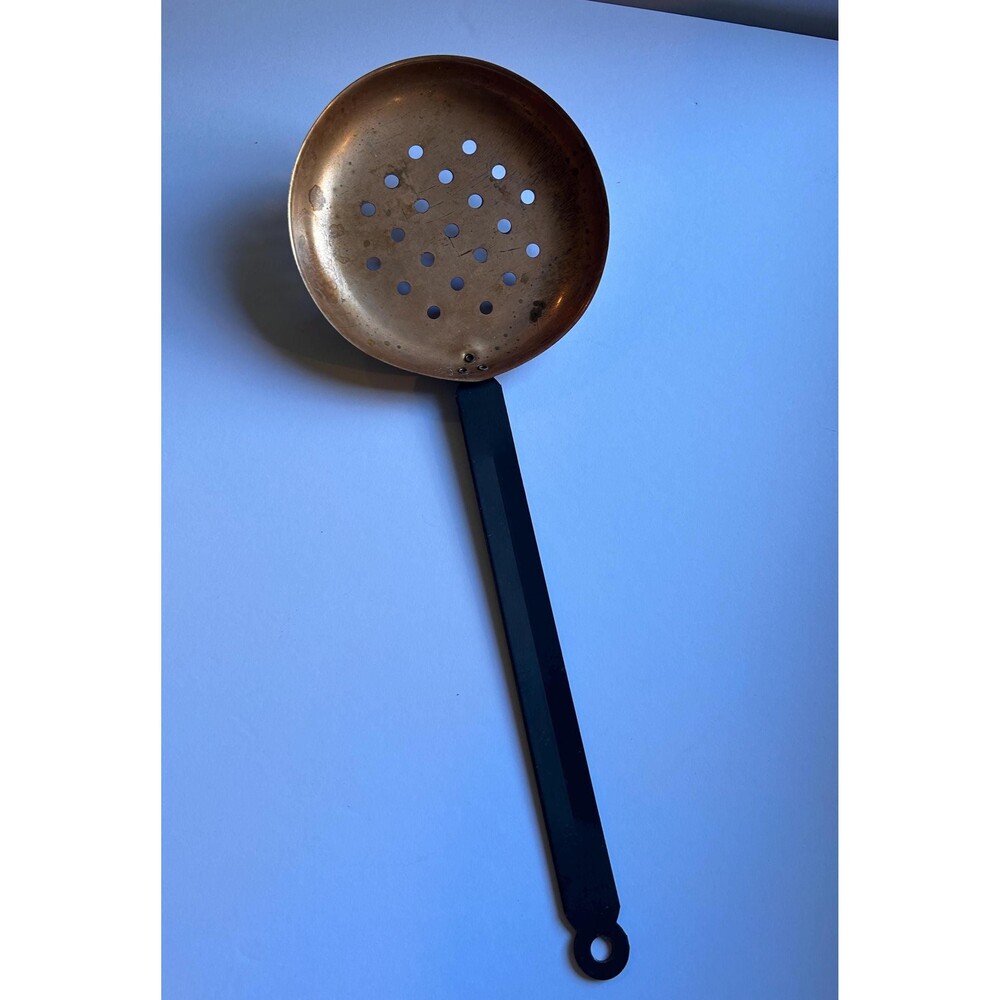 Vintage Copper Skimmer Spoon | Large Antique Kitchen Utensil | Rustic Farmhouse